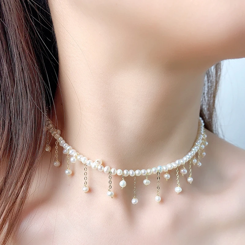 Элегантное ожерелье из натурального пресноводного жемчуга для невесты