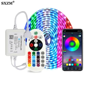 СВЕТОДИОДНАЯ лента SMD 5050 RGB с беспроводным контроллером, совместимым с Bluetooth, водонепроницаемая, 220 В переменного тока, световая лента, 60 светодиодовм