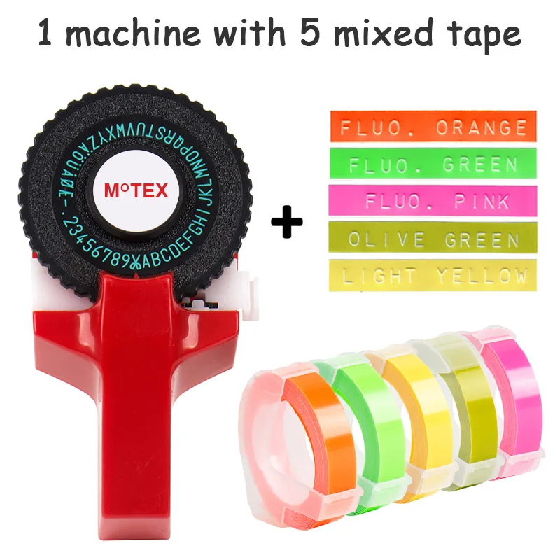 Красный цвет MoTex E101 принтер мини DIY Ручная Совместимость для dymo 3D тиснение ручная лента ручная машинка надпись машина - Цвет: machine add 5 mixed