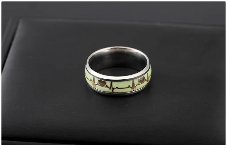 Светящиеся кольца в форме сердца мужские из нержавеющей стали светится темноте