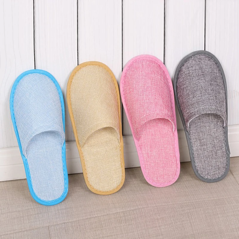 

New Comfortable Breathable Slippers Hotel Disposable Supplies Summer Home Hospitality Linen Slippers Thick Bottom
