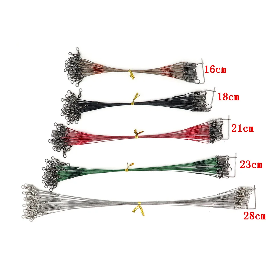 

100 PCS Anti Bite Steel Wire Leader with Swivel Fishing Line Accessories Leash Hook Connector Length 15CM-28CM