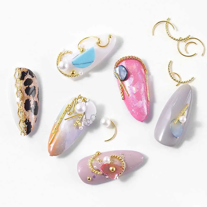 3D украшения для ногтей золотые линии смешанные красочные стразы кристаллы камни