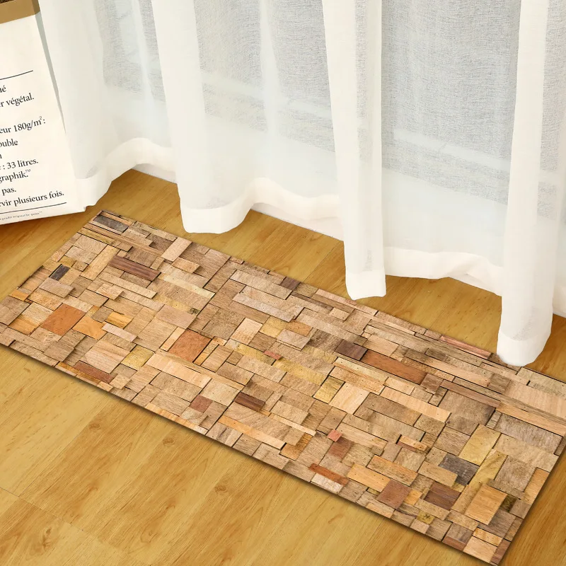 

3D Simulation Retro Wood Plank Long Mats Living Room Decorative Carpet Bedroom Non-slip Absorbent Kitchen Mat Indoor Door Mat