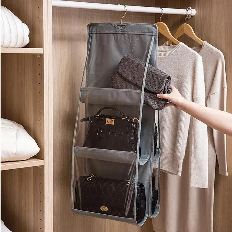 

Double-sided 6 Pockets Handbag Hanging Organizer Non-woven Dust-proof Folding Wardrobe Closet Purse Handbag Storage Bag
