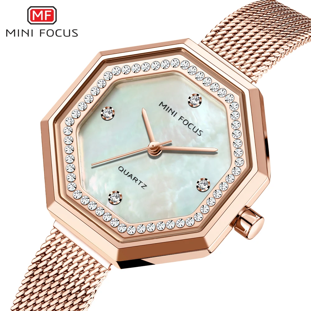 

Женские кварцевые часы MINI FOCUS, часы цвета розового золота 2021 пробы, повседневные Роскошные наручные часы ведущей марки, часы со стальным сетчатым ремешком