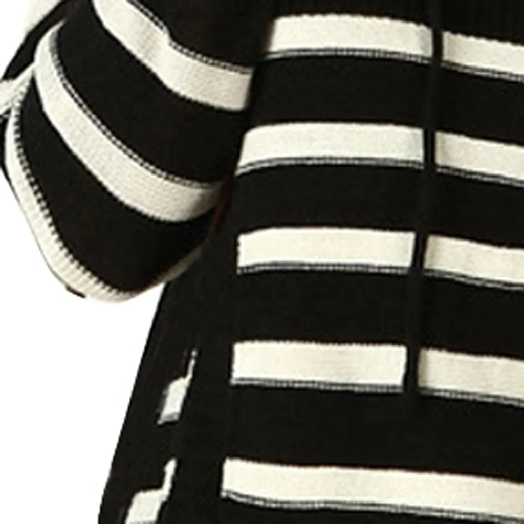 Newly Ladies Sweater Design Knitted Striped for Women Girls Scarf Collar Long Sleeve Sweter damski Female Apparel | Женская одежда