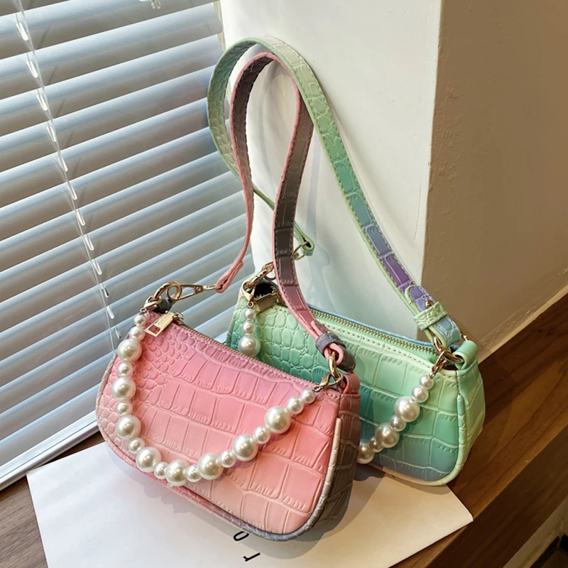 

Градиент типа «крокодил» в форме багета роскошная кожаная сумка для ноутбука, Сумки из натуральной кожи 2021 Новая модная сумка через плечо, ж...