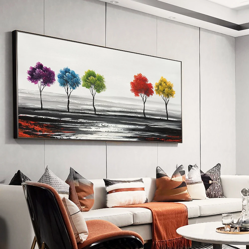 Абстрактный красочный деревья картина 100% ручная роспись маслом женские