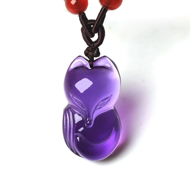 Прямая поставка фиолетовый кристалл кулон маленькая милая лиса с веревкой цепи