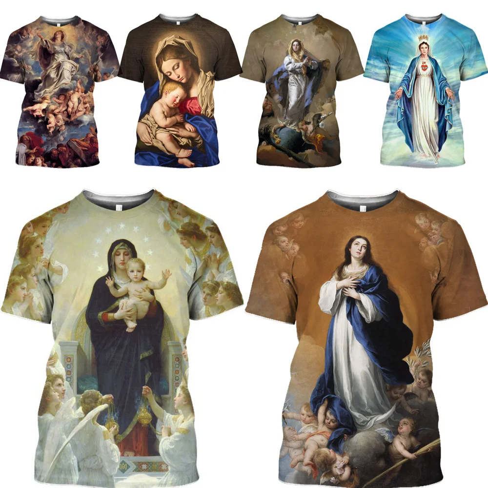 

Mamba Top Jesus Biological Mother Virgin Mary T Shirt Women Clothing 3D Print Religious Belief Christianity Men Tshirt Myth Tees