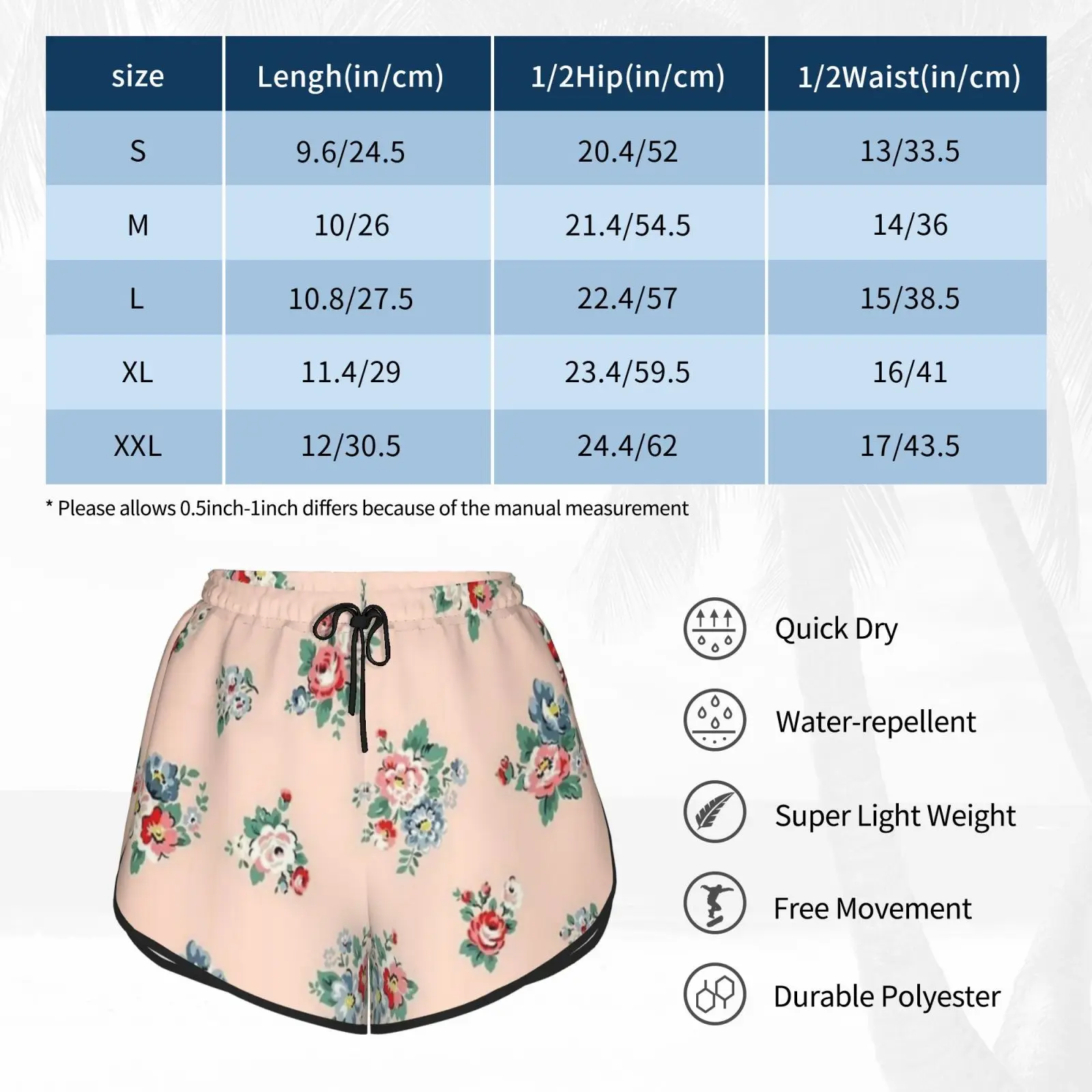 

Flowers Design Swim Shorts Women Beach Shorts Floral Flowers Pattern Pretty Vintag Pink Girly Roses Shabby Chic Cute