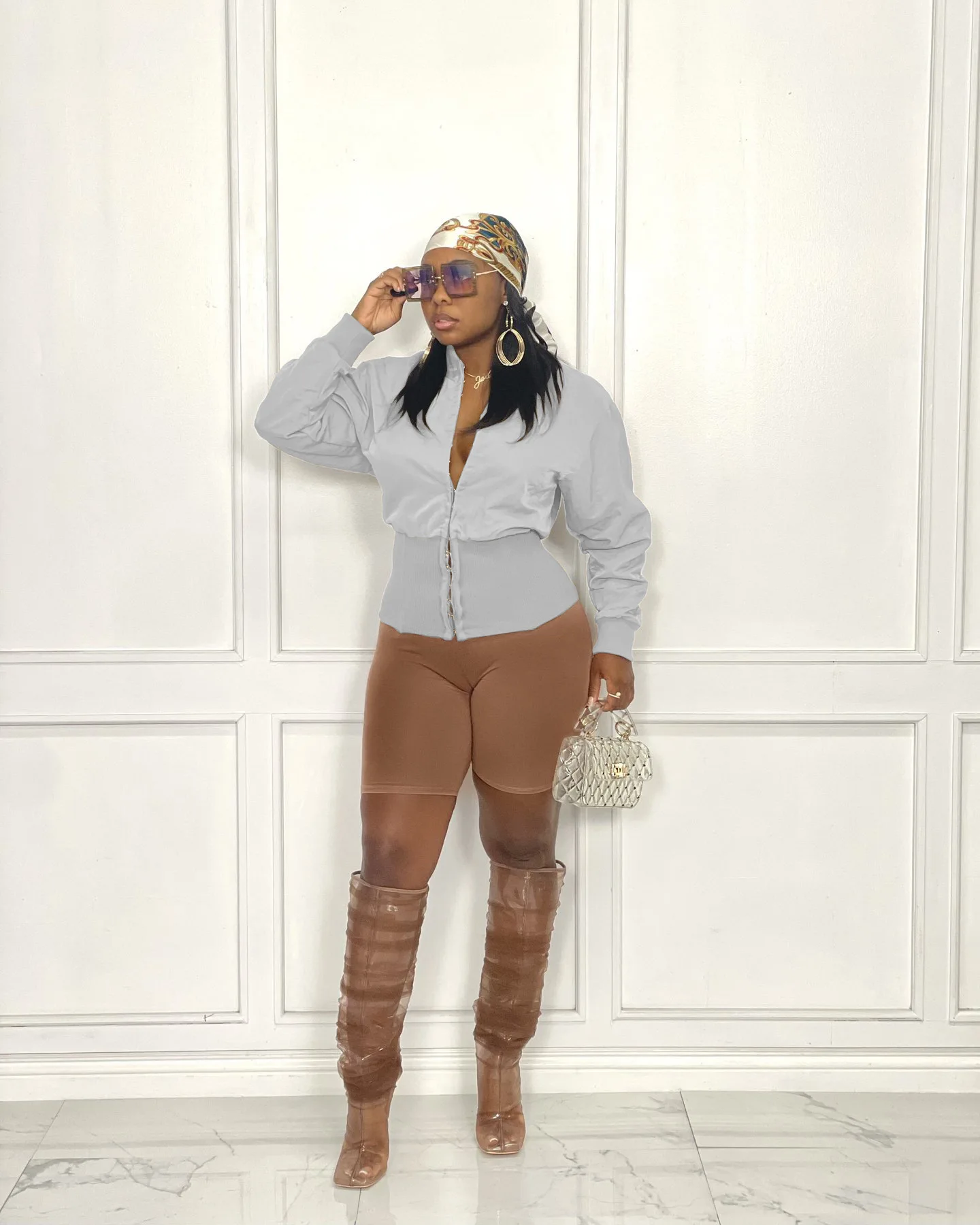 Женская куртка с длинным рукавом дизайнерская уличная металлической застежкой