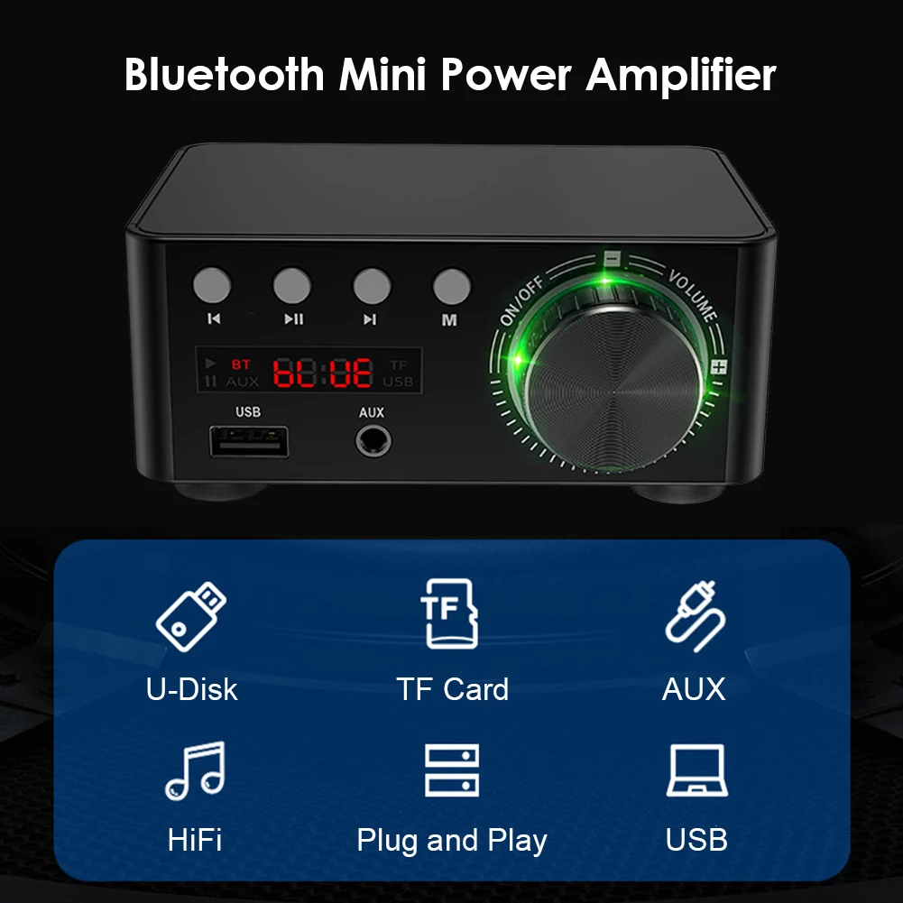 Bluetooth аудио усилитель 5.0 мощный стерео приемник класса D Мини HiFi Цифровой с USB