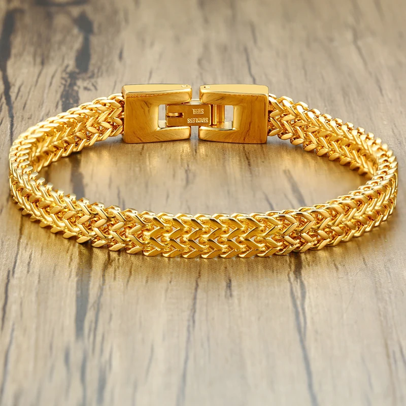 

Mens punk gold stainless steel chain bracelet homme charm bracelets for women men homme femme gift jewellery