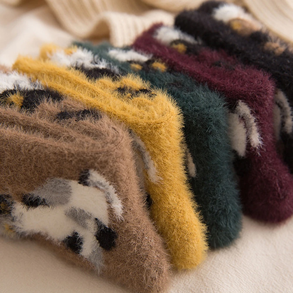 

Vintage Winter Mink Hair Thickening Women Girls Socks Retro Cute Cat Sock Ladies Warm Sweet Floor Home Sleep Funny Socks