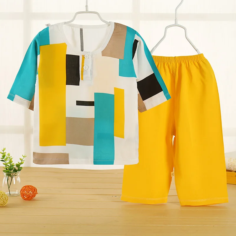 2019 г. Новые летние детские пижамы Шелковый костюм с рисунком для малышей