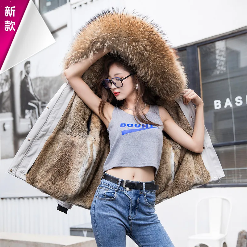 

New Send To Overcome Female Winter Fur jacket Outerwear Fashion Loose Hooded Warm Parka Coat Women Rabbit Fur Liner Removable