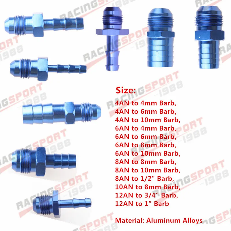 

4AN 6AN 8AN 10AN 12AN To 4mm 6mm 8mm 10mm 1'' Barb Straight Fitting Fuel Line