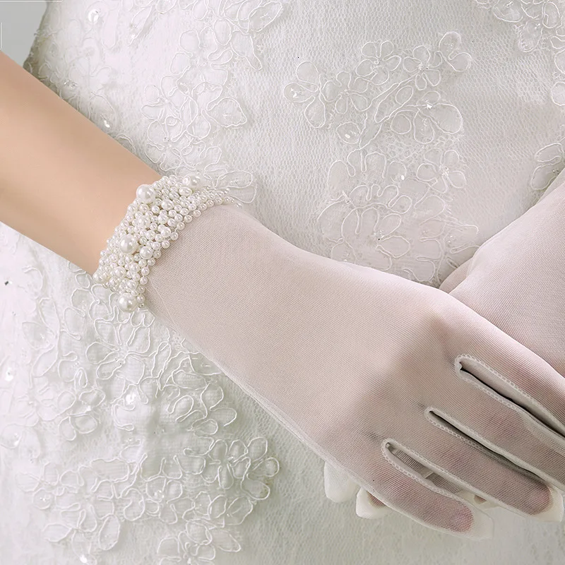 Women Short Bridal Gloves Wrist Length Handmade Sewing Pearl Beaded Wedding Accessories | Свадьбы и торжества