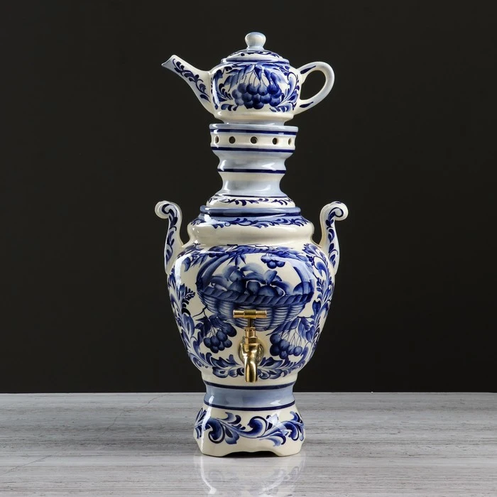 Самовар электрический с заварником &quotГжель&quot в наборе: самовар 4 л и чайник 0 5 |