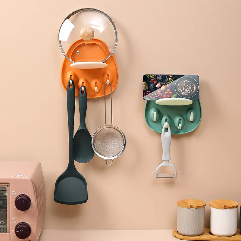 

Kitchen Hole-Free 2-in-1 Pot Cover Storage Rack Multi-functional Knife Holder Creative Spoon Chopsticks Kitchen Storage Rack