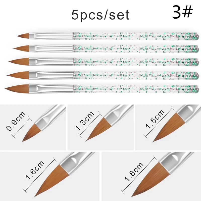 

5Pcs/Set Nail Art Acrylic Liquid Powder Carving Flower Painting Brush Plastic Handle Drawing Brush Manicure Tool Kit