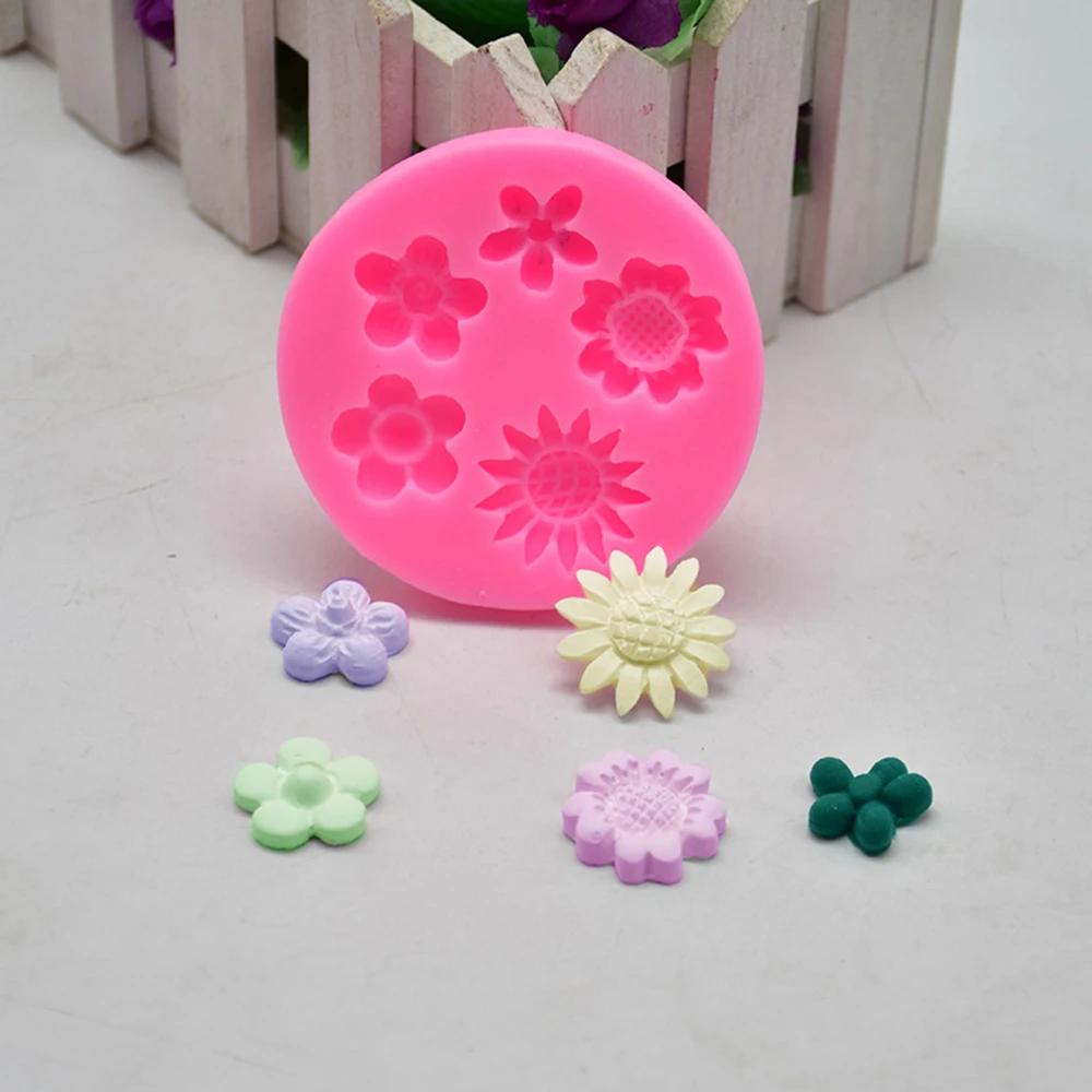 Силиконовая форма с пятью отверстиями и цветком от солнца для шоколадной мастики