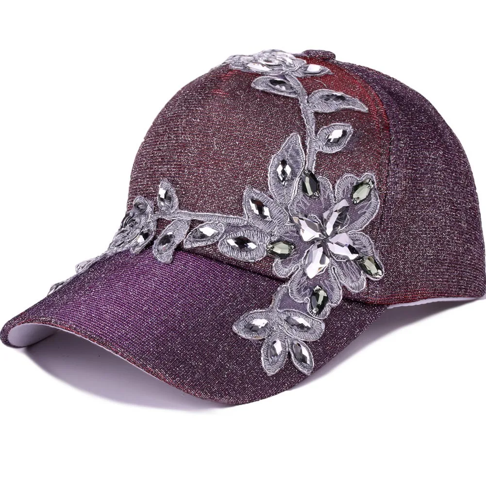 Women Cotton Shny Floral Baseball Cap Ladies Casual Rhinestone Flower Snapback Hat For Female Casquette Embroidery Hip Hop Cap