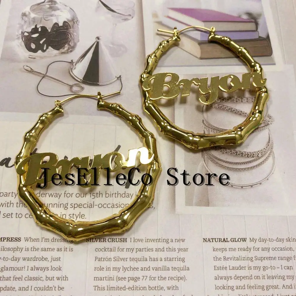 Именные серьги на заказ в форме нержавеющей стали именные бамбуковый стиль