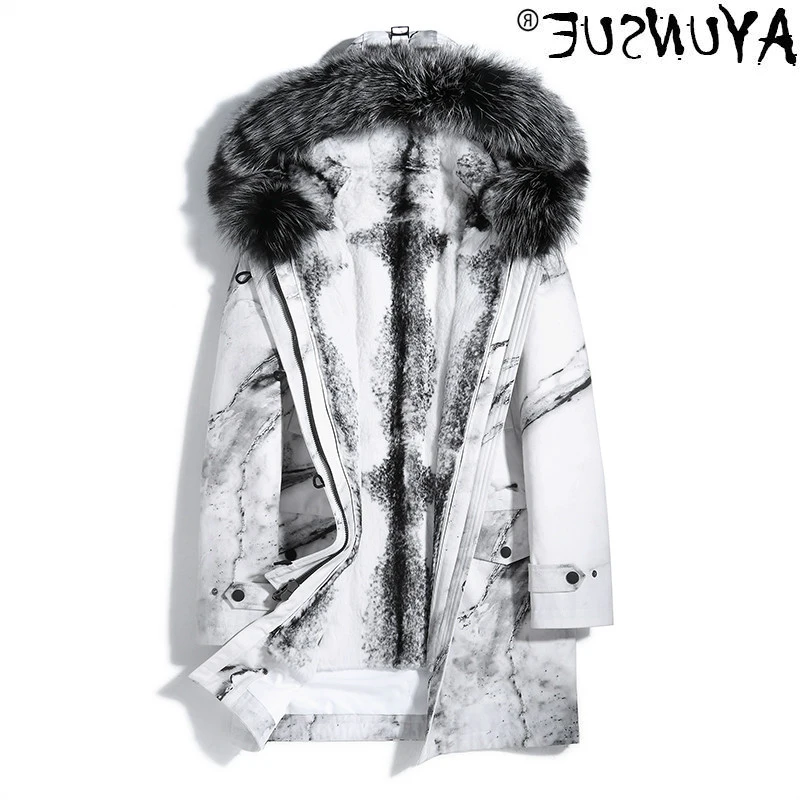 

Кожаное быстрое Мужское пальто, подкладка из кроличьей кожи, роскошная зимняя куртка, пальто с меховым воротником