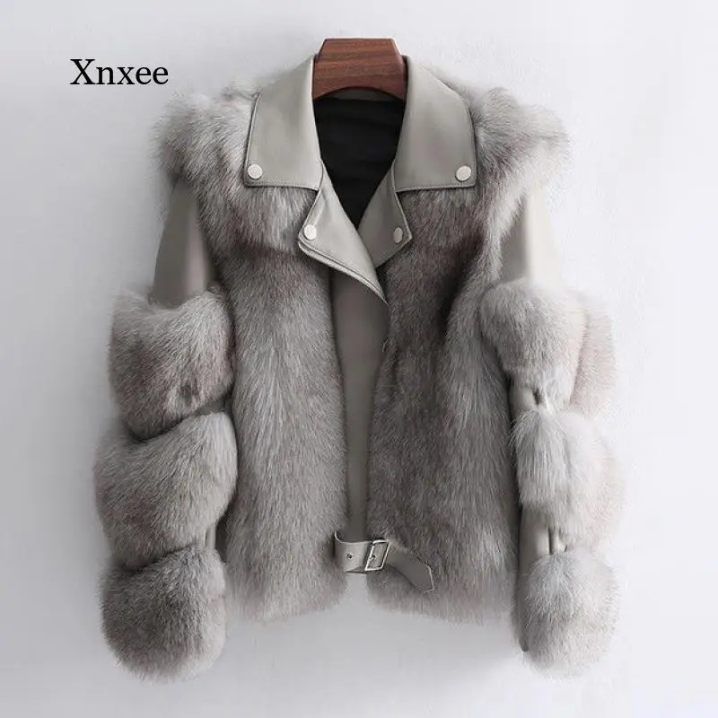 

Лоскутные кожаные пальто из лисьего меха, оптовая продажа, модная куртка из лисьего меха, верхняя одежда, роскошная женская зимняя новая жен...