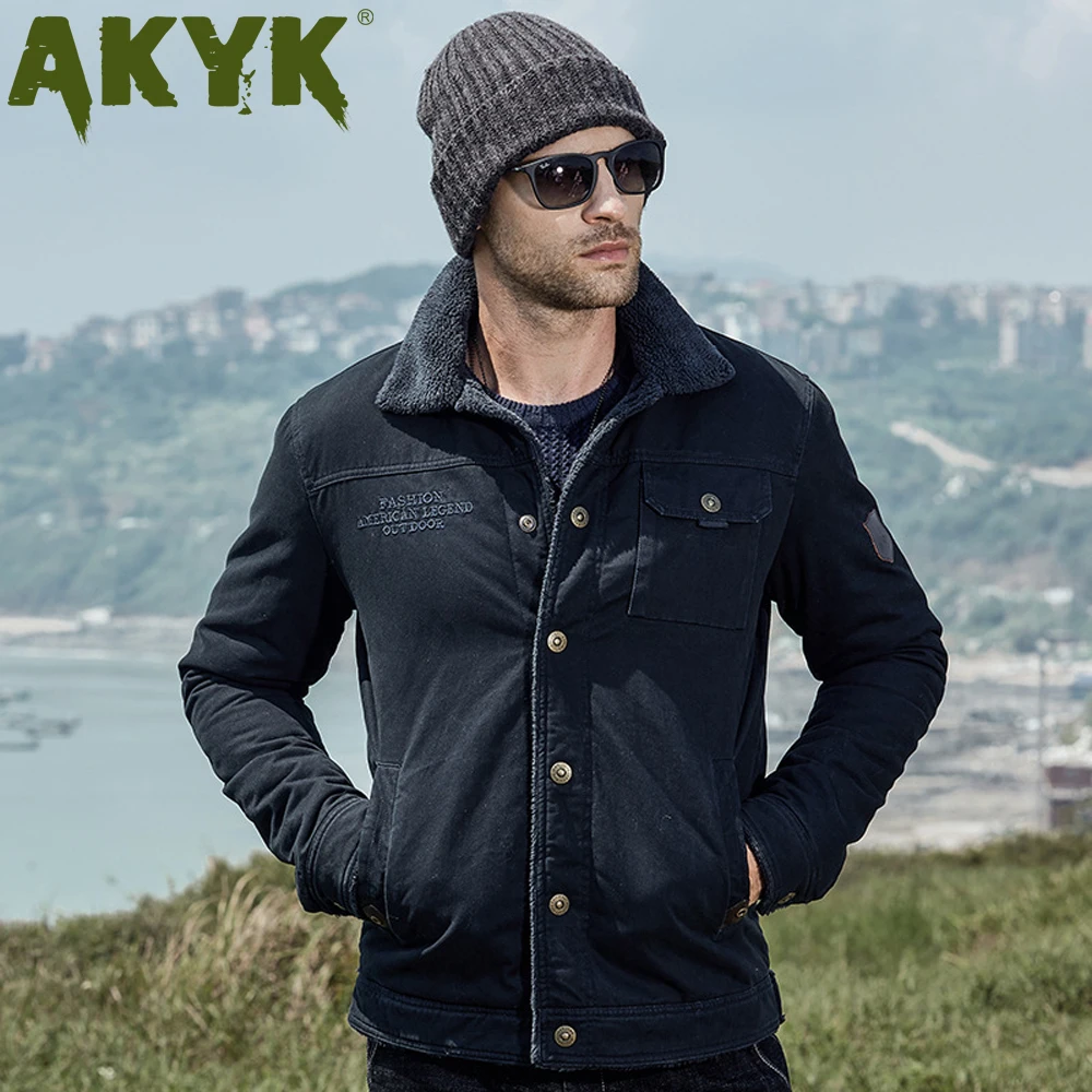 AKYK 2019 new winter Lapel men's cotton jacket loose large casual pure cotton coat