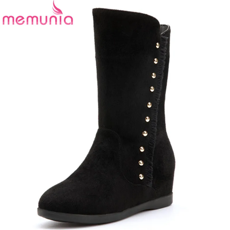 

MEMUNIA 2020 Новое поступление женские ботильоны из флока с круглым носком осенне-зимние ботинки с заклепками удобная повседневная обувь для жен...
