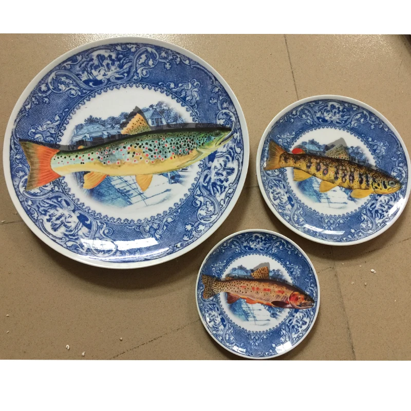 

Blue And White Fish Dish Restaurant Background Wall Decoration Hanging Ceramic Plate House Jewelry Ornamental Dinner Plates
