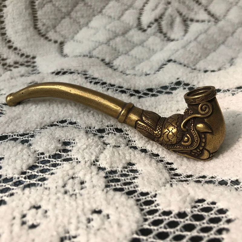 Античная латунная курительная трубка изогнутая табачная винтажные медные