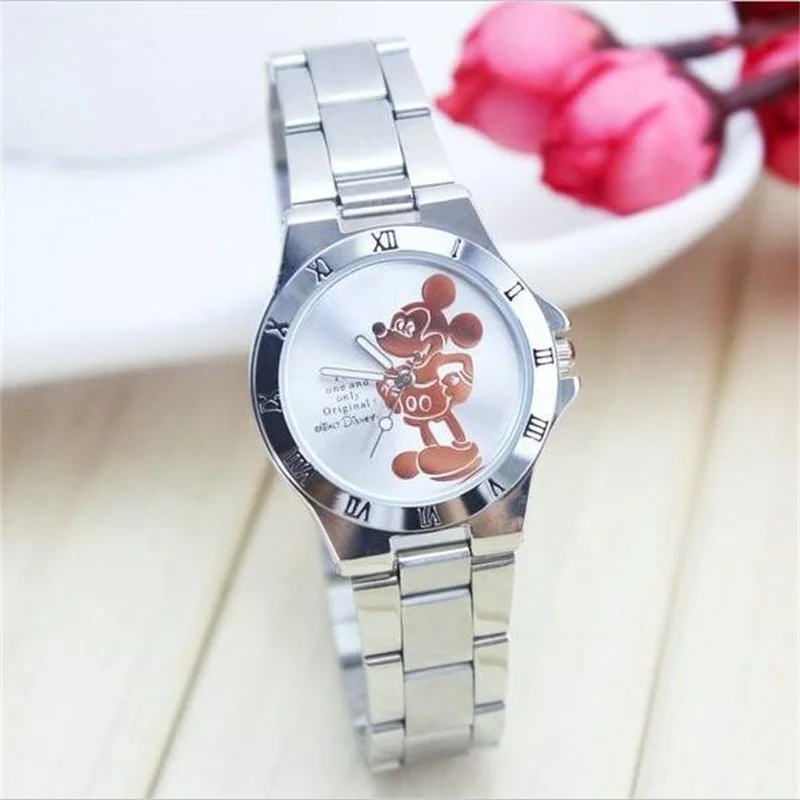 Женские наручные часы с Микки Маусом модные серебристые кварцевые красивые