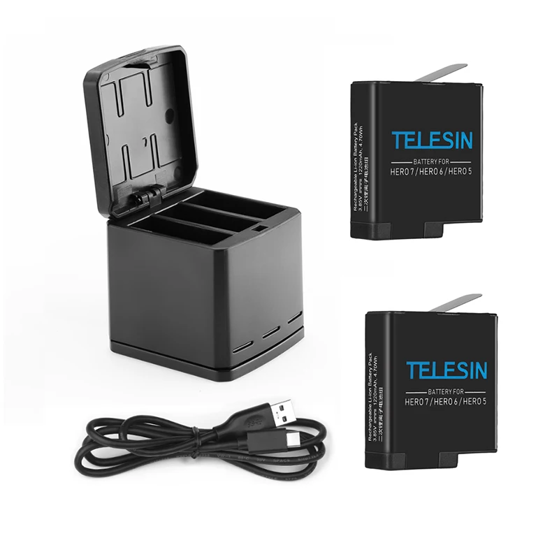 2 pcs with charger Telesin батареи для gopro hero 5 6 7 черный,, аккумуляторная батарея для gopro hero 5, hero 6, hero 7 черный go pro Аксессуары - Цвет: 2 pcs with charger