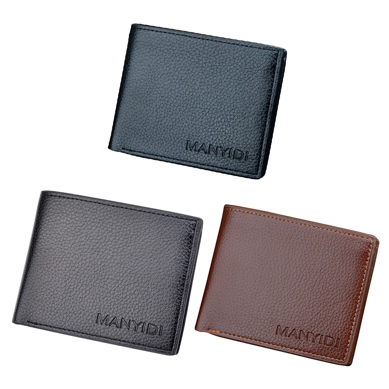 Мужской кошелек из искусственной кожи с узором Личи трехслойный бумажник
