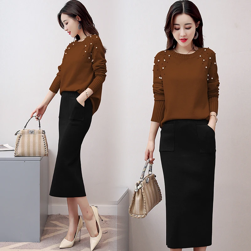 Осень зима 2021 Женский вязаный комплект из двух предметов женский свитер с