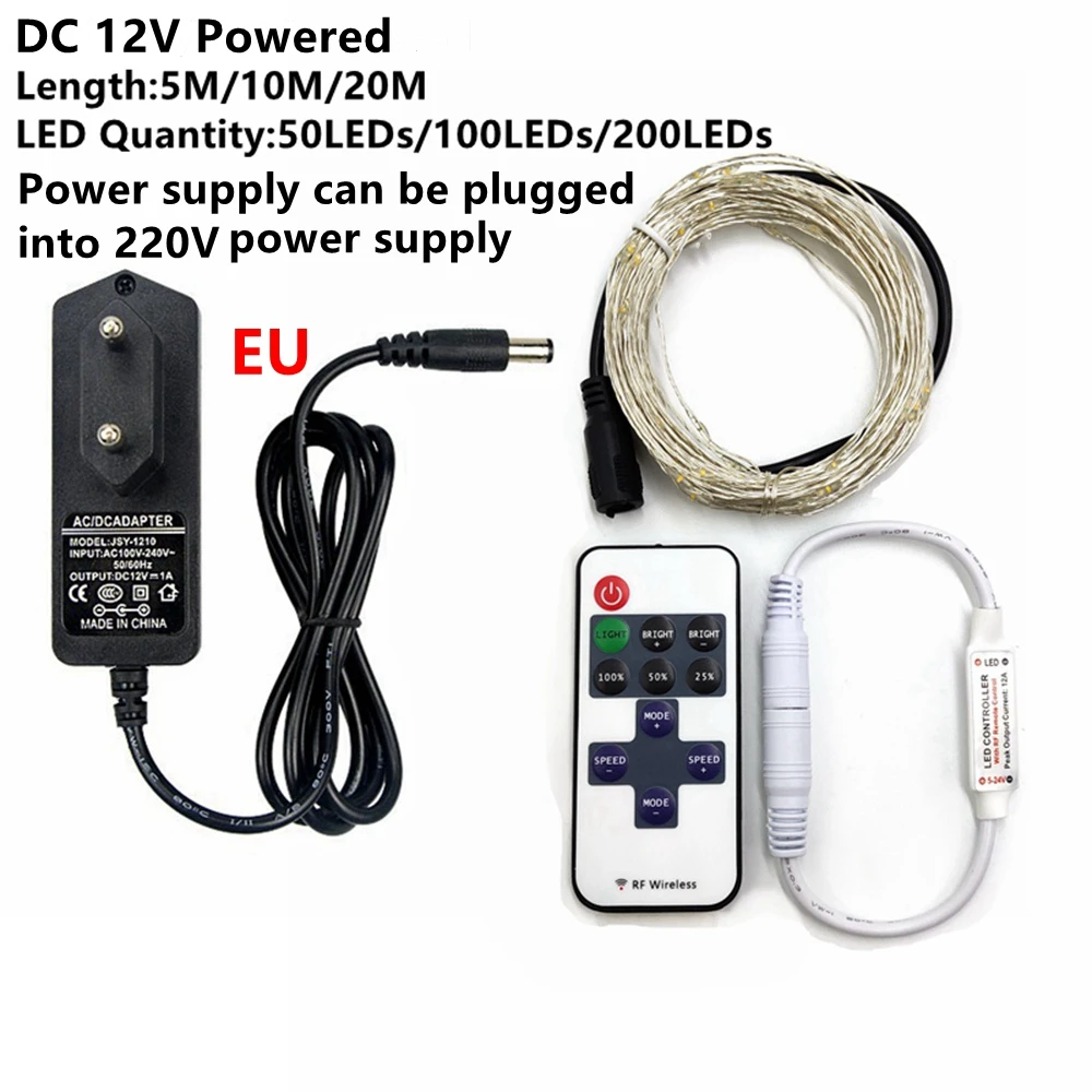 AC 220V 1 м 2 м 5 м 10 м 20 М медный провод светодиодный светильник-гирлянда Сказочный светильник s ночник для рождественской гирлянды год Рождество свадебное украшение - Испускаемый цвет: AC 220V