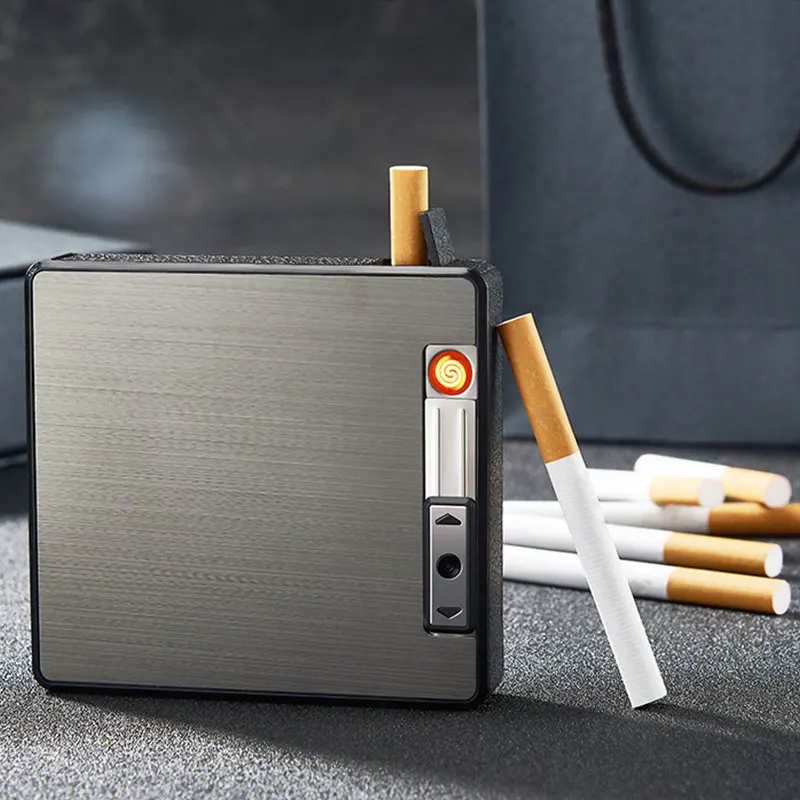 

2 в 1 ветрозащитная зажигалка с двойной дугой чехол для сигарет плазменный USB Перезаряжаемый Электрический может вмещать 19 шт. курительных п...