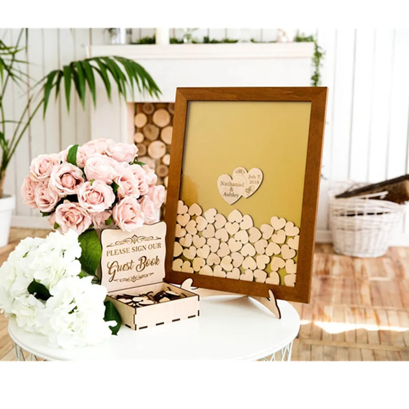 Пользовательская Свадебная Гостевая книга с сердцем в деревенском стиле коробка