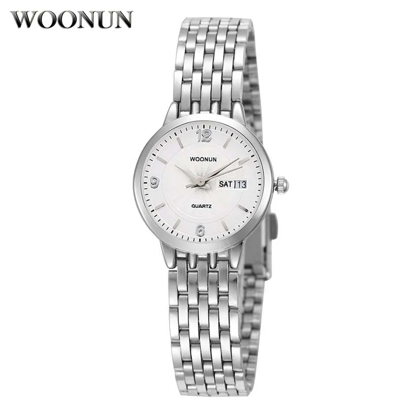 

2020 Chinese Quartz Watches WOONUN Women Elegant Watches Fashion Casual Stainless Steel Date Day Quartz Wrist Watches for Women