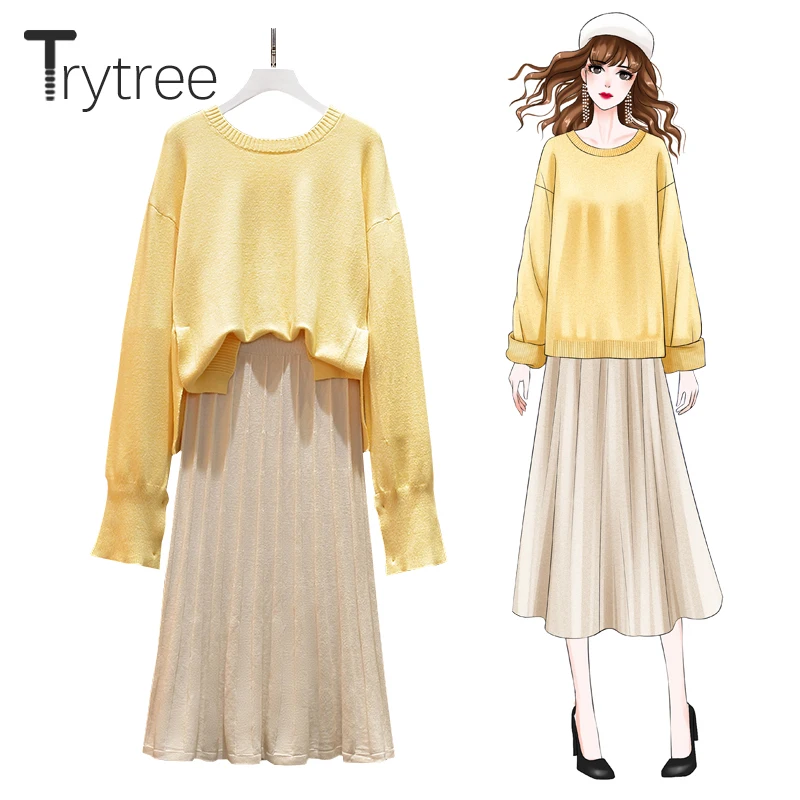 Trytree 2019 осенне зимний женский комплект из двух предметов повседневный Вязаный