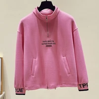 pullover spring and autumn new korean style stand up collar zipper fashion loose western style wild long sleeved sweater women