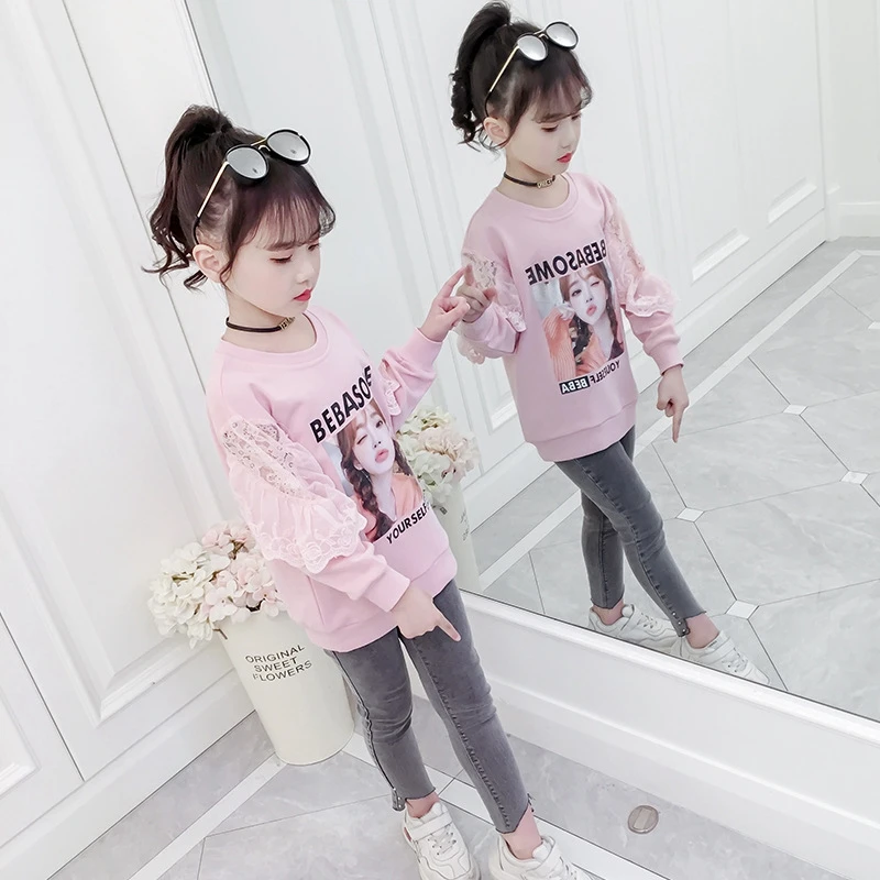 Детские свитшоты хлопковые топы для девочек блузка с длинными рукавами милые