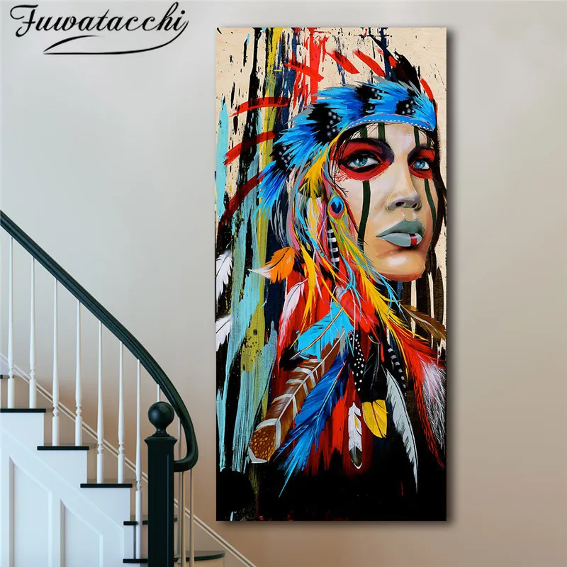 Fuwatacchi Индийский стиль для девочек картина маслом цветные аэрозольные принты и