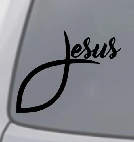 

JESUS FISH Vinyl Car Decal Sticker Window God Christian Symbol Cross 15cm