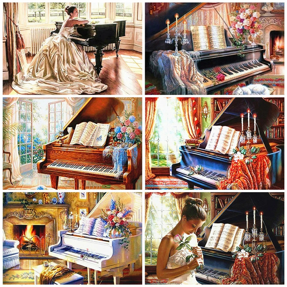 

AZQSD Adult Coloring By Numbers On Canvas Piano Unframe Kits DIY Oil Painting By Numbers Girl Home Decoration Acrylic Paint